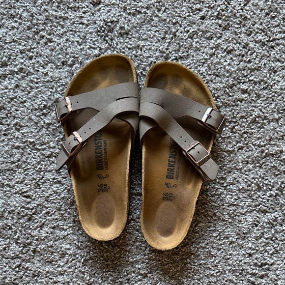 Birkenstock Shoes - Birkenstock Taupe Two-Strap Adjustable Sandals